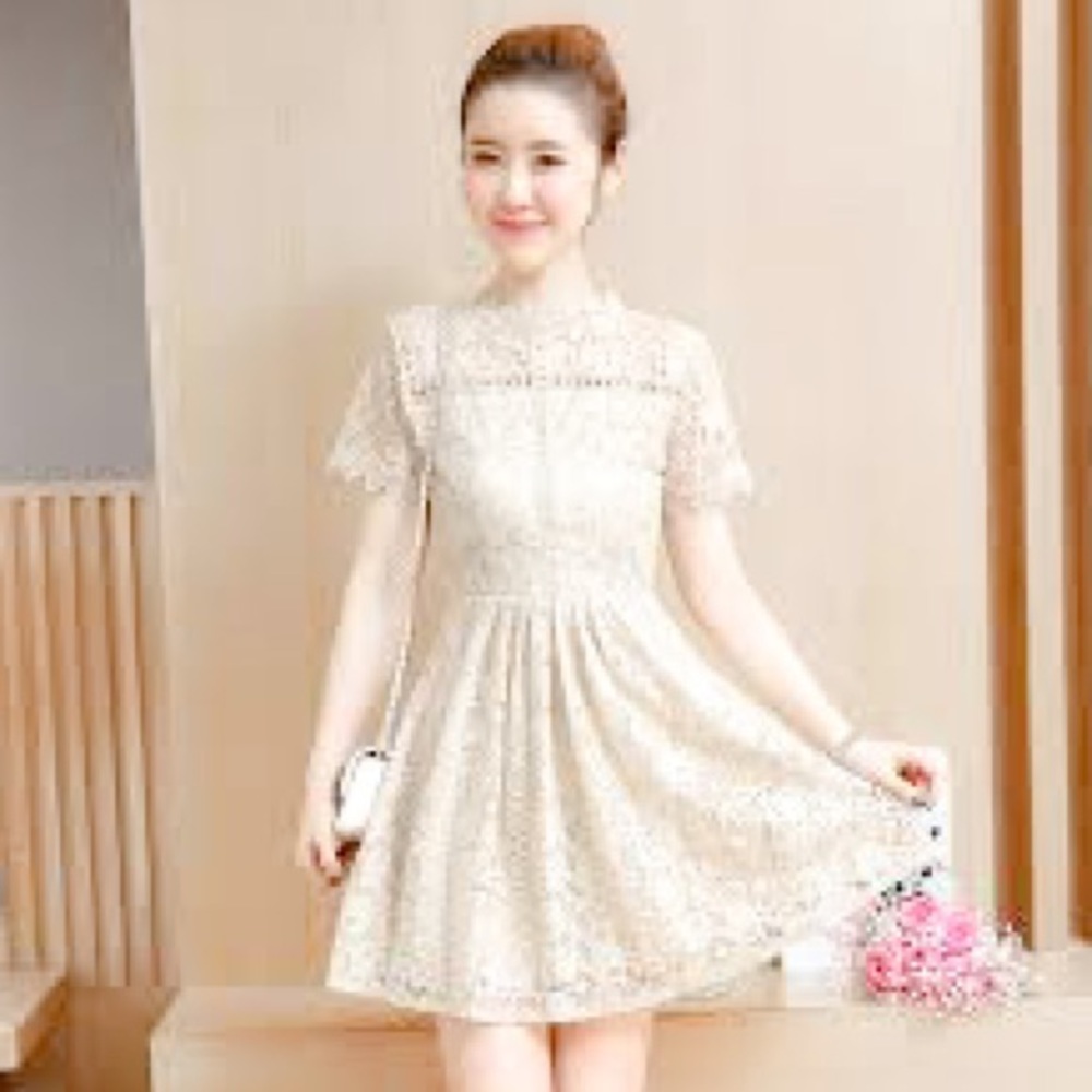 forever21 White Eyelet Lace A-Line Mini Dress Short Sleeve Bridal Bachelorette